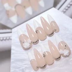 ネイルチップ 量産型 ちゅるんネイル ホワイトネイル 白ネイル ワンホン 韓国 ハート 推し活 オタクネイル 推しネイル 大人かわいい ロングネイル キラキラネイル シンプルネイル 埋めつくしネイル 地雷 ギャルネイル ピンクネイル MignonNail バラ