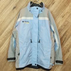 M1-02217【Women】columbia(コロンビア) ジャンパー (L) /　水色×グレー 表、左袖汚れ有 表、中央・左側シミ有 U-14