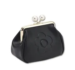 MARY QUANT(マリークワント) エンボスデイジーパール ガマ口ポーチ H11×W17×D8.5cm ブラック