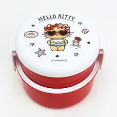 サンリオ 日焼け キティ 丸型ランチボックス2段(フォーク付) ランチ 日本製 Sanrio