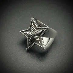 シルバー925 スター リング 星 五芒星 19号 21号 23号 メンズ レディース兼用 重厚感 幾何学模様 アンティーク調 個性派 インディアンジュエリー風 シルバーアクセ 指輪 スターアクセサリー 銀製