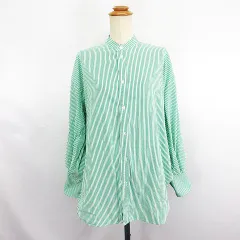 センスオブプレイス バイ アーバンリサーチ Sense of Place by Urban Research シャツ ブラウス 長袖 ドロップショルダー コクーンスリーブ バンドカラー  ストライプ ストレッチ One グリーン×ホワイト ※EKM