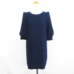 スナイデル SNIDEL ワンピース チュニック 七分袖 ラウンドネック ひざ丈 ビジュー 1 ネイビー ※EKM