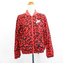 ナイキ NIKE ウーブンジャケット ジャンパー 長袖 ジップアップ 幾何学模様 バックプリーツ 薄手 M オレンジ×ブラック スポーツウェア ※EKM