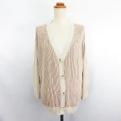 シーズンリーズン SEASON REASON by Lin&Red ニット カーディガン 長袖 ドロップショルダー Vネック ストライプ LL ベージュ ※EKM