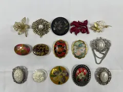 ブローチ　15個セット　日本製　ドイツ製　七宝焼　カメオ　花柄　レディース　婦人　アクセサリー　フォーマル　昭和レトロ　昭和　レトロ