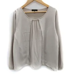 コムサイズム COMME CA ISM カットソー 長袖 ラウンドネック ビジュー プリーツ 9 グレージュ /SM11 ■MO