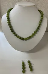 T172 ダークグリーン　ネックレス＆ピアスセット　K14GW刻印　ピアス先端K14GW アクセサリー　レディース