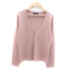 コムサイズム COMME CA ISM ニットカーディガン Vネック ミドル丈 無地 M ピンク /HO34