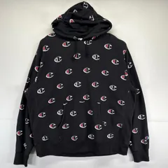 古着 チャンピオン Champion パーカー 大きいサイズ リバースウィーブ 総柄 フード 3XL  ブラック メンズ