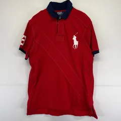 古着 ポロバイラルフローレン Polo by Ralph Lauren 半袖 ポロシャツ 大きいサイズ ビッグポニー 切り替え生地 ラガーシャツ XL  レッド メンズ
