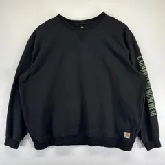 古着 カーハート Carhartt スウェット クルーネック 袖ロゴプリント トレーナー 大きいサイズ 2XL  ブラック メンズ