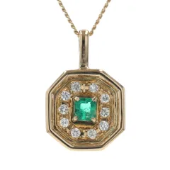 K18YG イエローゴールド ネックレス エメラルド 0.11ct ダイヤモンド 0.17ct 八角形 取り巻き 42cm【新品仕上済】【zz】【中古】