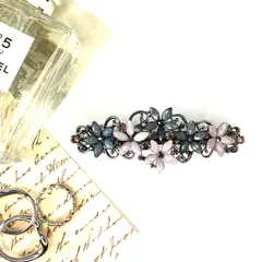 フラワーキャストバレッタ　ブラック　ストーン　ピンク　花　セレモニー　入学式　結婚式　卒業式　パーティ