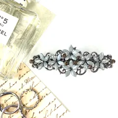 フラワーキャストバレッタ　グレー　ストーン　ピンク　花　セレモニー　入学式　結婚式　卒業式　パーティ