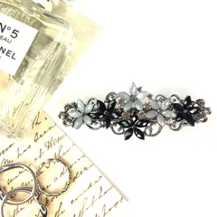 フラワーキャストバレッタ　ブラックグレー　ストーン　ピンク　花　セレモニー　入学式　結婚式　卒業式　パーティ