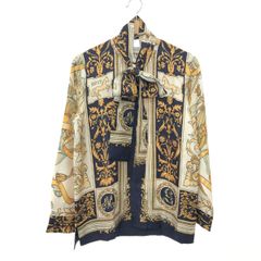 柄シャツ アンティーク調 レトロガール チェーン 長袖 XL 古着 8Ba 