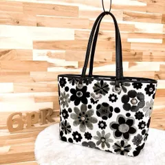 【シンクビー】ゴブラン フラワー マーガレット トートバッグ 花柄 総柄 黒×白 A4サイズ可能 肩掛け