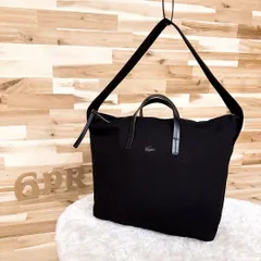 【ラコステ】キャンバス×レザー 2way トートバッグ コットン 紺ネイビー ショルダーバッグ A4サイズ可能 肩掛け