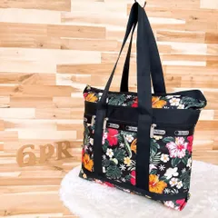 ハワイ限定【レスポートサック】ボタニカル フラワー トートバッグ 花柄 黒×緑 肩掛け A4サイズ可能 鍵付き