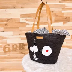 【サマンサタバサ×スヌーピー】限定コラボ かごバッグ トートバッグ 巾着 黒×茶 肩掛け