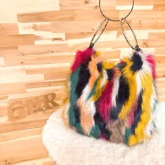 【ザラ】リング ハンドル カラフル ミックス ファー トートバッグ ピンク×白