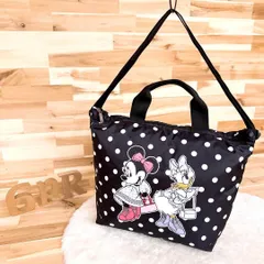 【レスポートサック×ディズニー】限定コラボ ミニー＆デイジー トートバッグ黒×白 肩掛け クロスボディ A4サイズ可能