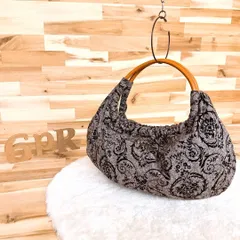 【トプカピ】レザー ハンドル ベロア フラワー ペースト トートバッグ 花柄 茶ブラウン