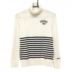 【美品】アディダス タートルネックセーター 白×黒 下部ボーダー 袖一部ケーブル編み ニット レディース M/M ゴルフウェア adidas