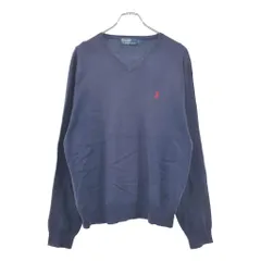 Polo by Ralph Lauren ポロ ラルフローレン Vネック ハイゲージ コットンニットセーター ネイビー(メンズ L)中古 古着 V8030