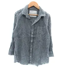 バックナンバー BACK NUMBER カジュアルシャツ スキッパーカラー 長袖 ギンガムチェック柄 M オフホワイト 黒 ブラック /HO36