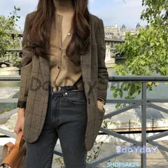 テーラード チェック柄 レディース ブレザー ジャケット 春 スーツジャケット アウター 秋 チェック柄スーツ レトロ カジュアルスーツ 通勤676