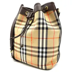 ✨良品✨ BURBERRY バーバリー ショルダーバッグ トートバッグ ワンショルダーバッグ 巾着 ノバチェック シャドーホース ゴールド金具 キャンバス レザー 革 ベージュ 肌色 ブラウン 茶色 ユニセックス 男女兼用 メンズ レディース
