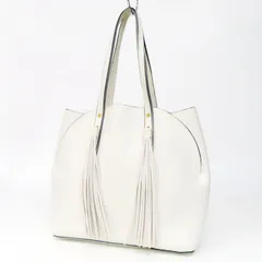 OJ25053 美品 FURLA フルラ トートバッグ ショルダーバッグ 本革 レザー フリンジ 白系 オフホワイト