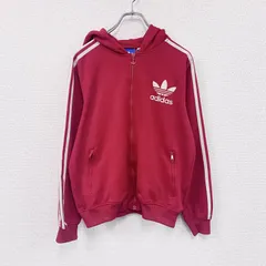 【3点以上まとめ買いで20%OFF】古着 used　adidas　アディダス　トラックジャケット/ジャージパーカー　デカロゴ　赤　レッド　Mサイズ