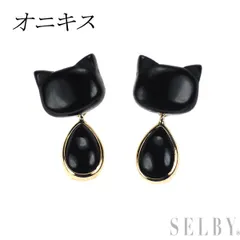K18YG オニキス ピアス 猫