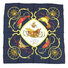 レア物 HERMES エルメス スカーフ カレ90 SPRINGS シルク100％ 馬車柄 ネイビー系 aq11942