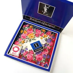 MWJ25559 未使用 Yves Saint Laurent イヴサンローラン ハンカチ 2枚セット 総柄 花柄 フラワー柄 ネイビー系 レッド系