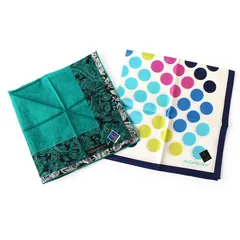 MWJ25566 未使用 Yves Saint Laurent イヴサンローラン ハンカチ 2枚セット 水玉柄 ドット柄 総柄 グリーン系 マルチカラー