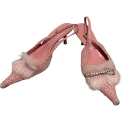 Z1602 Pinky&Dianne パンプス 37 ピンキーアンドダイアン ピンク ファー付き 秋冬 ミュール レディース