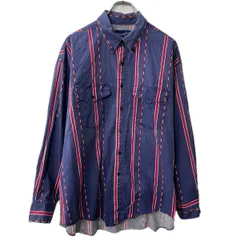 Wrangler 長袖 ストライプシャツ XL～ ネイビー ピンク ラングラー ボタンダウン 胸ポケット 長袖シャツ トップス 春物 a711-5618のサムネイル