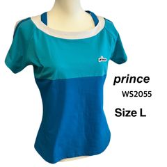 【新品タグ付き】 prince プリンス ゲームシャツ 吸水速乾 UPF50+ WS2055 ターコイズブルー トリコロール レディース 刺繍ロゴ テニス スポーツ エステルピケ ポリエステル100%