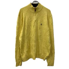 POLO RALPH LAUREN コットンニット セーター L イエロー ポロラルフローレン ハーフジップ 刺繍ロゴ コットン100% 無地 秋物 a711-5649