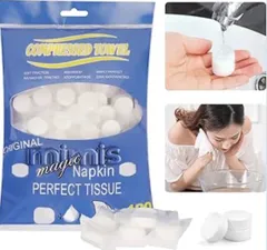 使い捨てタオル 圧縮タオル フェイスタオル - 100枚セット 個包装 厚手 小型 軽量 携帯 柔軟 洗顔 メイク落とし 非常用 防災 アウトドア 旅行 出張 掃除 耐久性 再利用可能 ホワイト