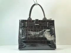 FURLA フルラ ハンドバッグ ダークブラウン クロコ型押し レザー