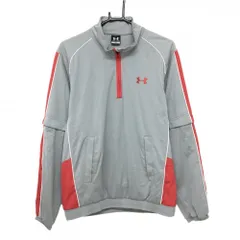 アンダーアーマー 2WAYジャケットブルゾン グレー×レッド 袖着脱可 ハーフジップ 裏起毛 メンズ MD ゴルフウェア UNDER ARMOUR