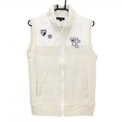【美品】23区ゴルフ 中綿ニットベスト 白×アイボリー 前上部・背面中綿 襟内側ボア ウール混 メンズ L ゴルフウェア 23区