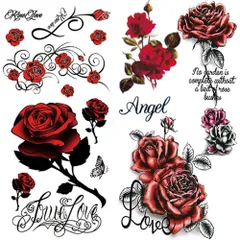 【在庫処分】Yesallwas タトゥーシール トライバル 薔薇 赤 黒 8枚セット ロース Rose 長持ち タトゥーステッカー ボディーシール 刺青シール 防水 rose tattoos 9X19cm (F.8枚セット)
