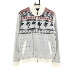 【超美品】キャロウェイ 中綿ニットジャケット 白×ネイビー 総柄 ヤシの木 裏地付き ブルゾン メンズ L ゴルフウェア Callaway