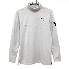 プーマ 長袖ハイネックシャツ グレー ボーダー織生地 裏微起毛 メンズ M ゴルフウェア PUMA